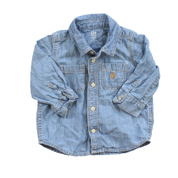 Gap Boys Blue Button Down Long Sleeve size: 6-12 Months - Picture 1 of 2